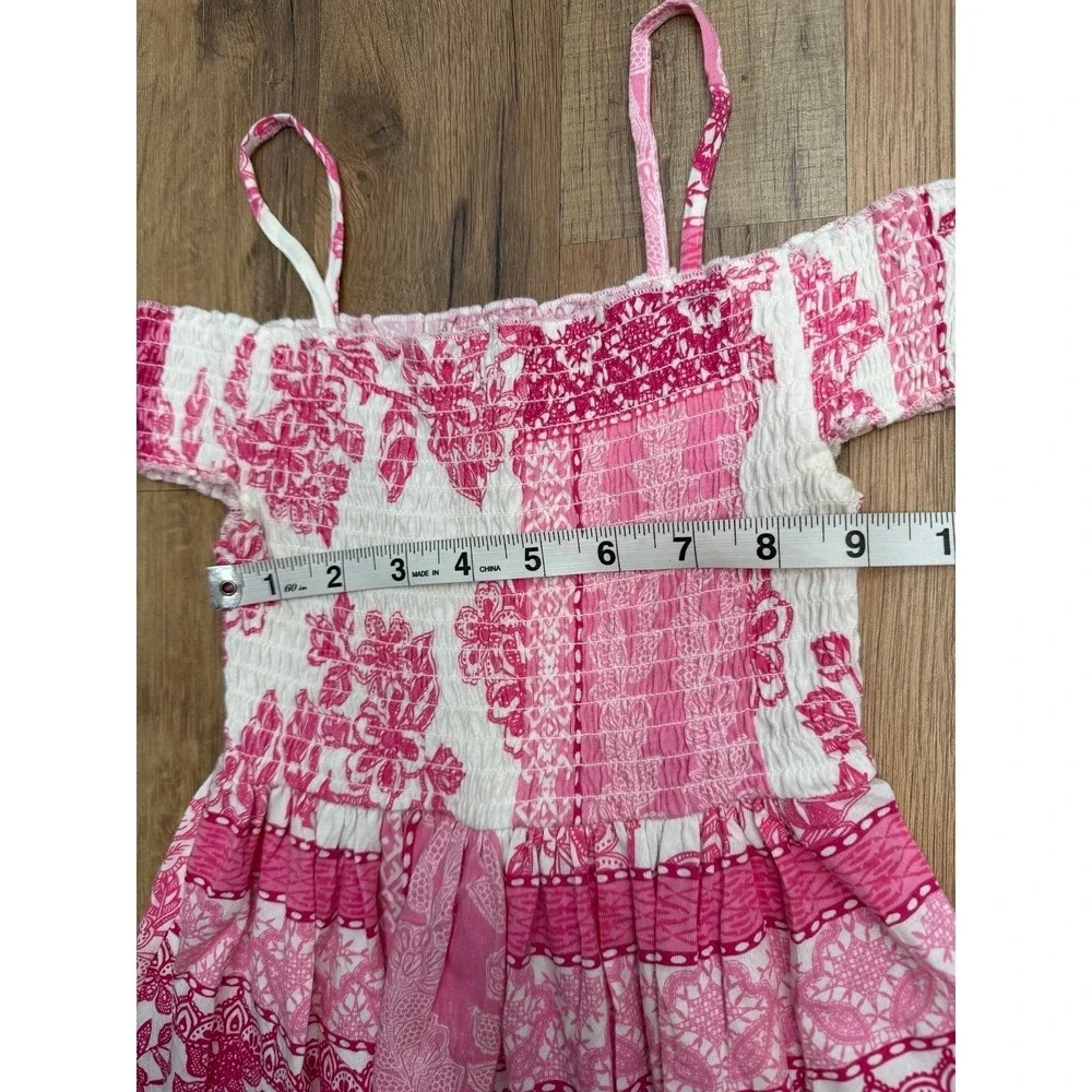 Girls Place Pink Floral Smocked Dress Off Shoulder Size 5/6 Summer - Picture 8 of 8